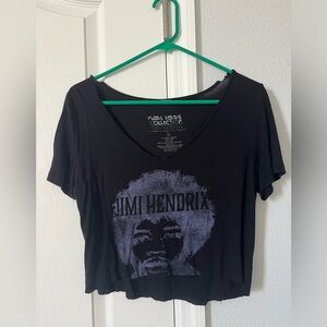 Jimi Hendrix Cut Off Wide Neck Black Tee Size S